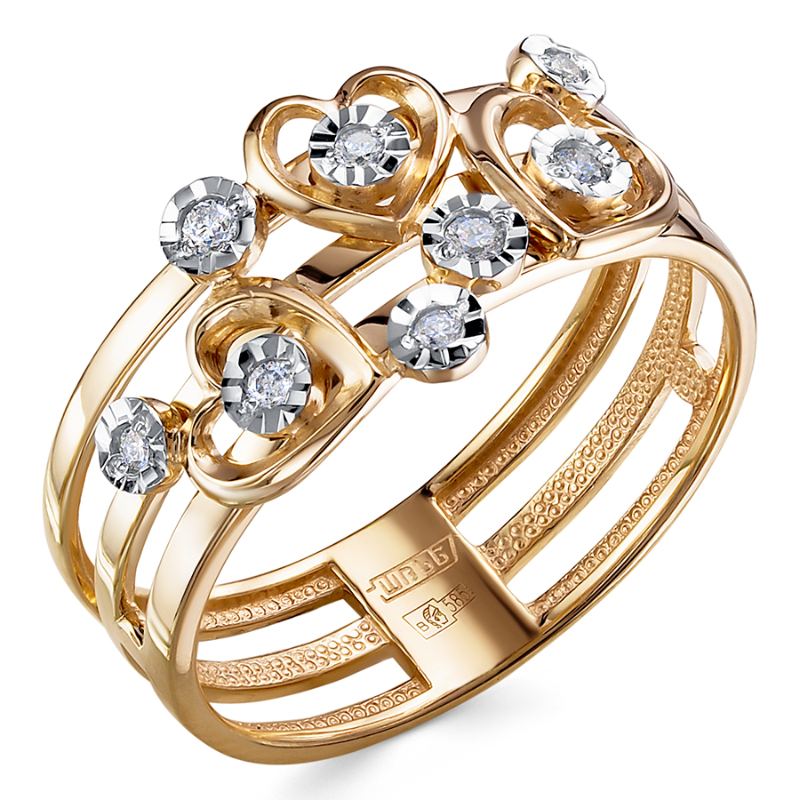 Кольцо, золото, бриллиант, красный, 01-4589